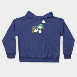 Little Penguin Getting a Snow Ball Kids Hoodie